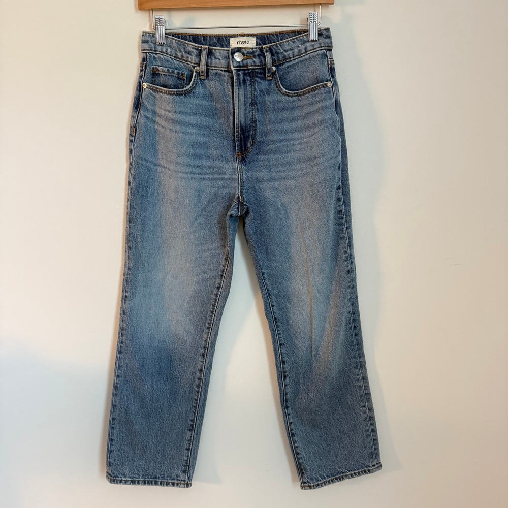Rivete High Rise Straight Leg Jeans Womens 25P Light Wash Blue Petite Denim
